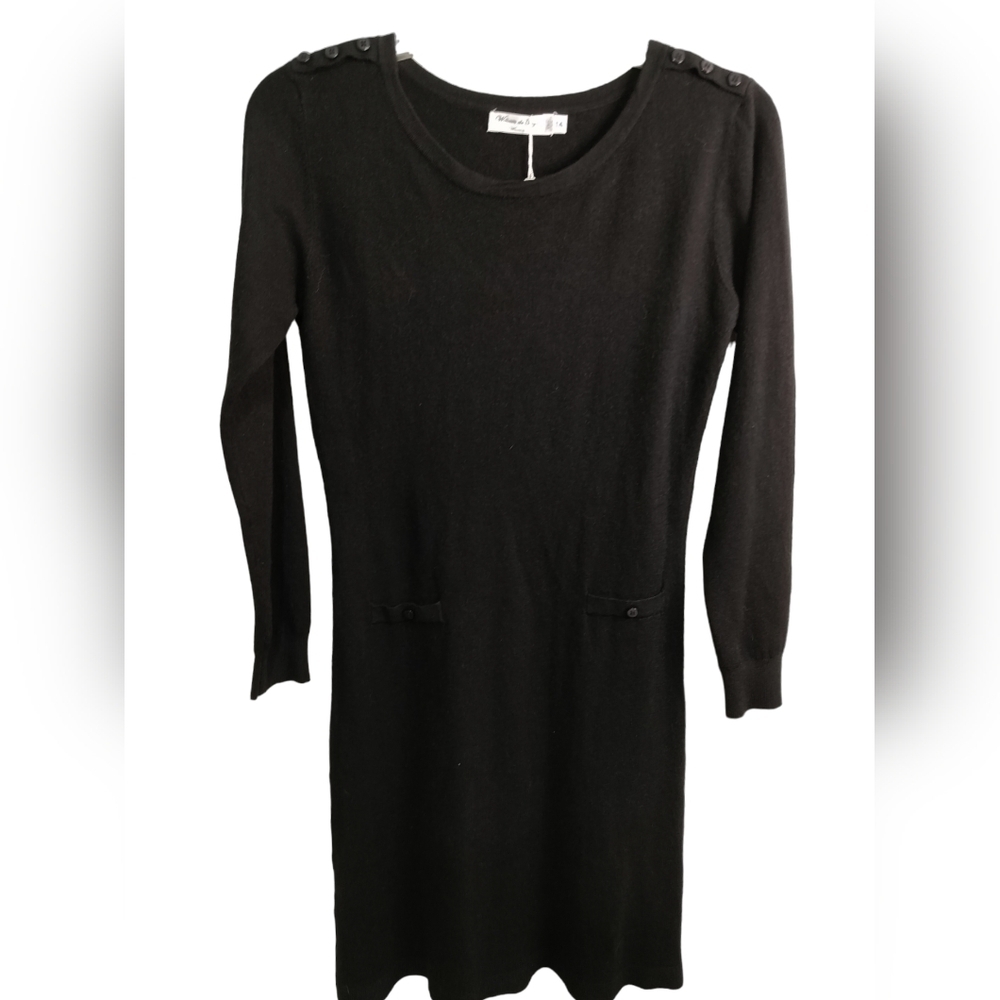 1942)William de Faye Women Black Knit Long Sleeve Cashmere Dress Size Small / T4